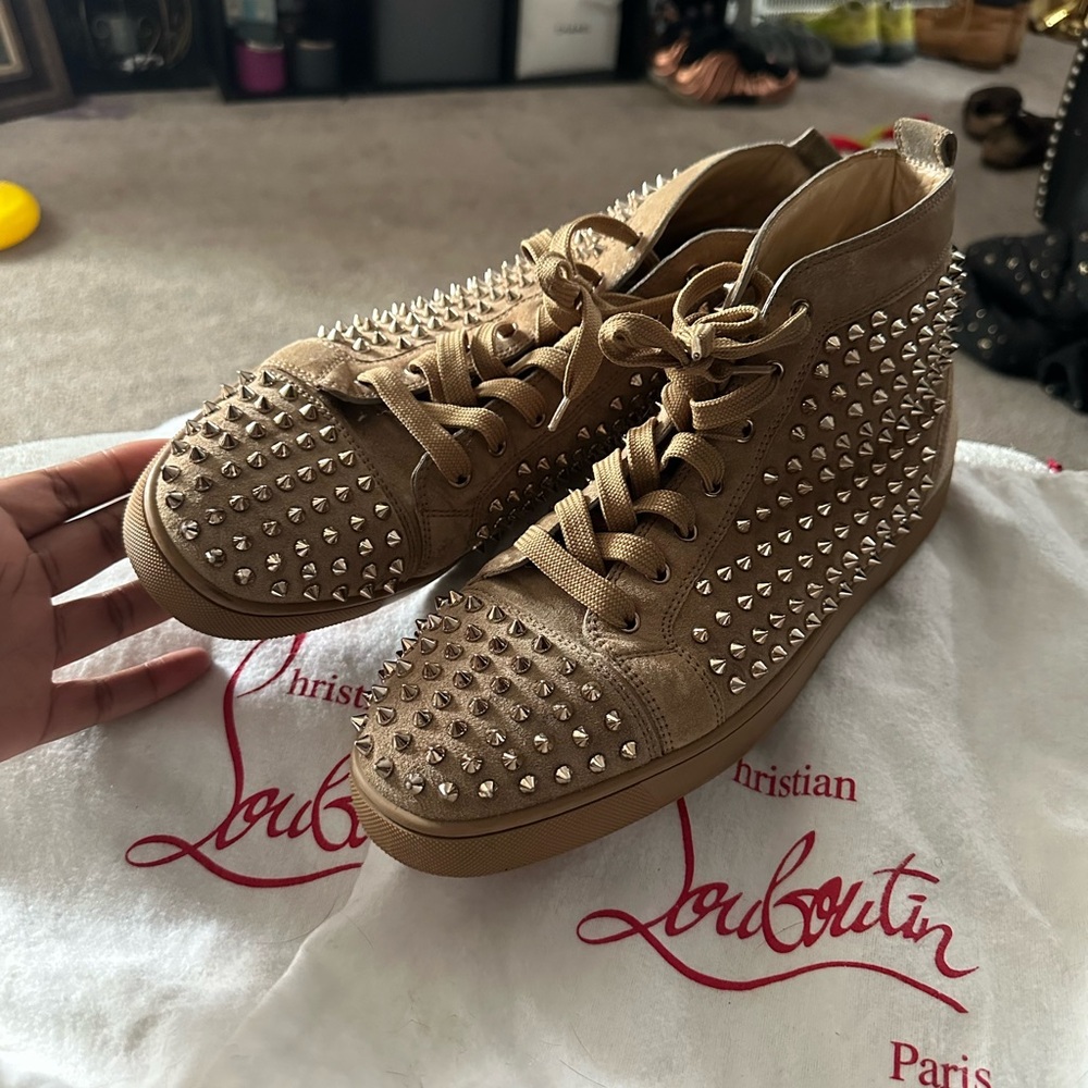 Christian Louboutin Tan Spiked Sneakers